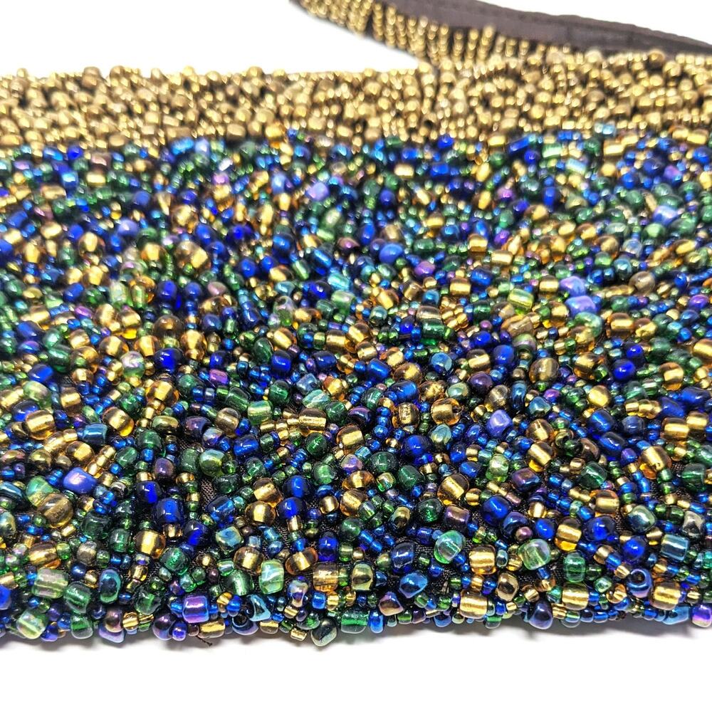 Pinkhouse Womens Bag Beaded Clutch Wristlet Indonesia Blue Green Gold Handmade - Picture 2 of 6
